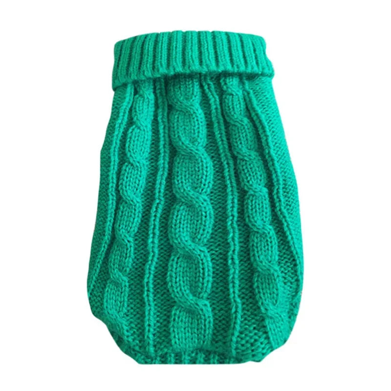 pull col roule en laine vert d'eau pour chien